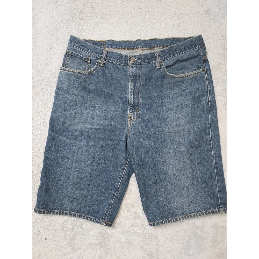 Levis Jean Shorts Mens 38 569 Baggy Skater Grunge Denim Blue Faded Jorts FLAW